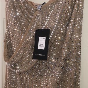 Medium nude color rhinestone formal dress